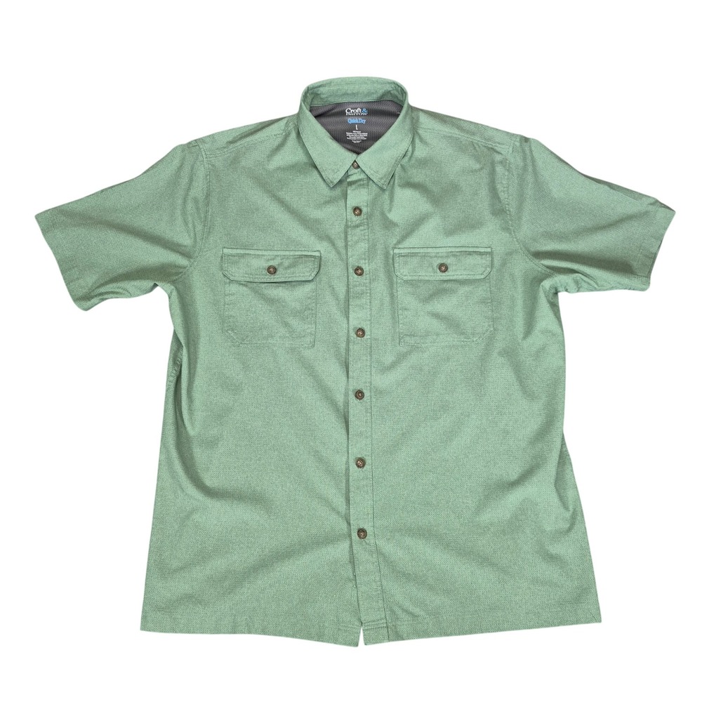 Croft & Barrow Quick Dry Mens Large Sage Green Short Sleeve Button Down Shirt